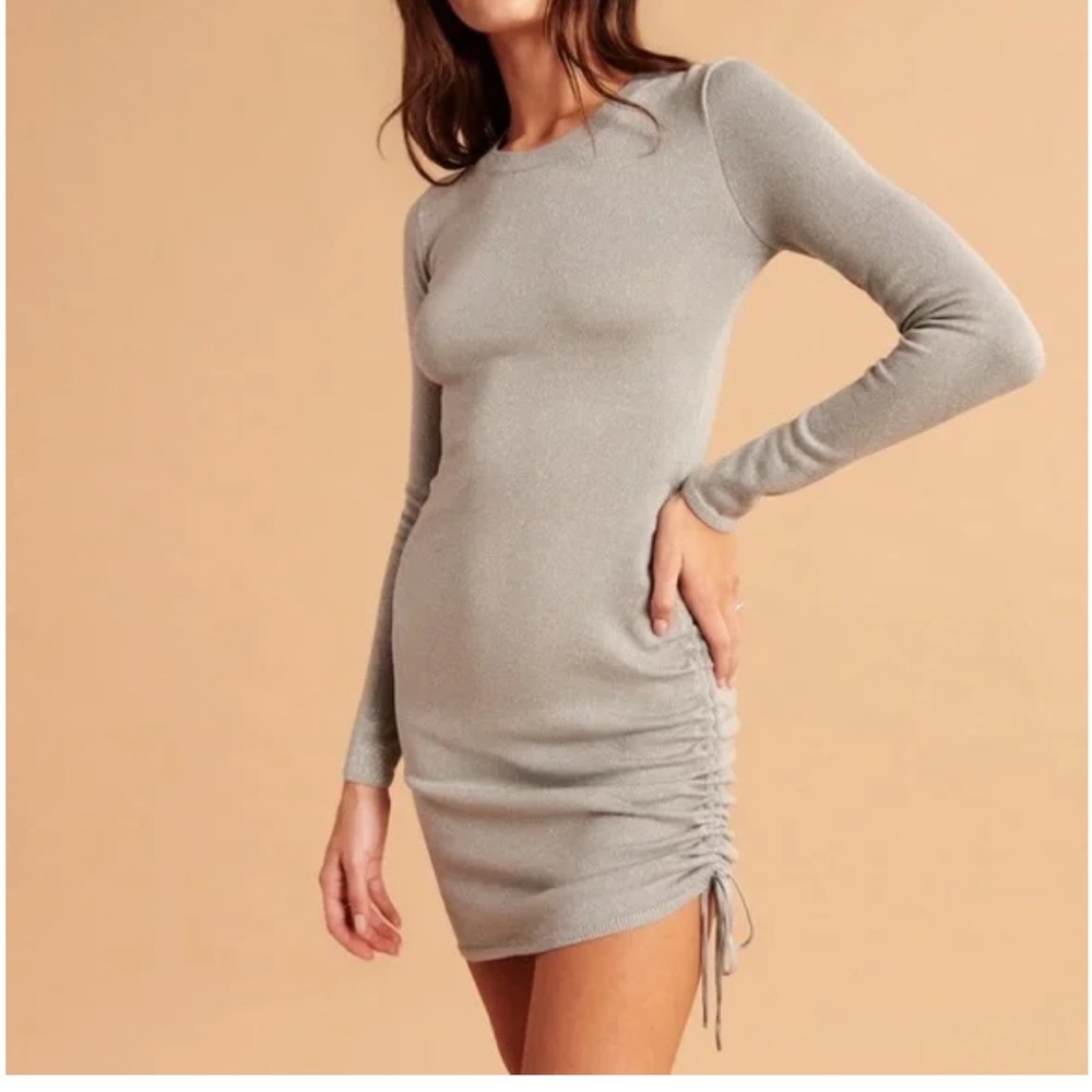 Abercrombie Sparkly Asymmetrical Ruched Mini Sweater Dress in Grey Sparkle